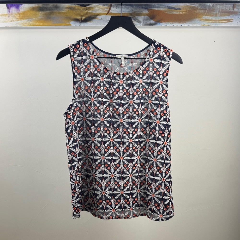Joie Embroidered Floral Sleeveless Top β Size M | Navy, White & Coral